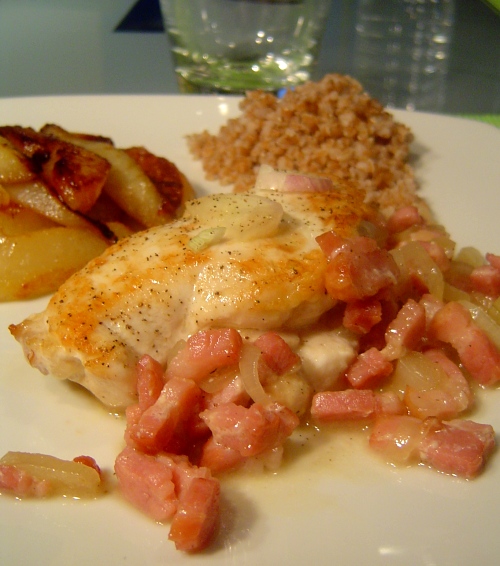 Blanc de poulet aux poires caramélisées