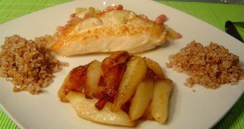Blanc de poulet aux poires caramélisées
