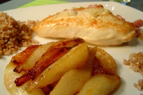 Blanc de poulet aux poires caramélisées