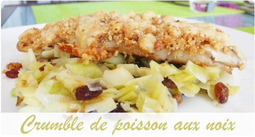 crumble-poisson-noix41 Crumble de cabillaud aux noix et cantal, fondue de poireau sucrée/salée