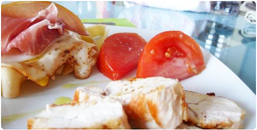 melimelo41 Bouchées de poulet panées à l’amande, tagliatelle de lasagne, jambon cru…