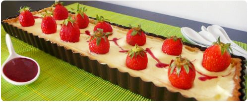 tarte-fraise-chiboust21 Tarte aux fraises, crème chiboust au citron, zébrures de coulis de framboise
