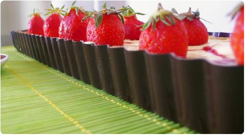 tarte-fraise-chiboust41 Tarte aux fraises, crème chiboust au citron, zébrures de coulis de framboise