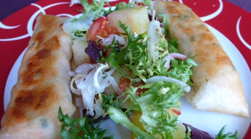 brick-salade2 Brick de saumon à la truite fumée et salade multicolore
