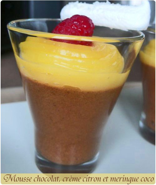 verrine-mousse-choco1 Verrines de mousse au chocolat et crème citronnée – mouillettes meringuées noix de coco