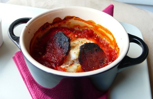 cocotte-cabillaud-chorizo Cocottes de cabillaud et chorizo, coulis de poivron
