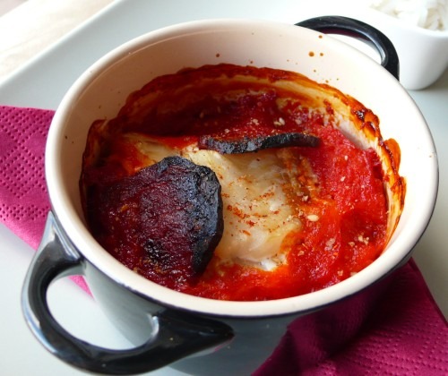cocotte-cabillaud-chorizo2 Cocottes de cabillaud et chorizo, coulis de poivron