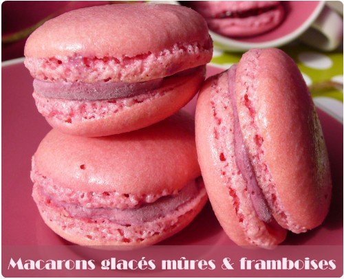 macaron-glace Trilogie de macarons : glacés mûres / framboises, lime curd ou confiture de framboise