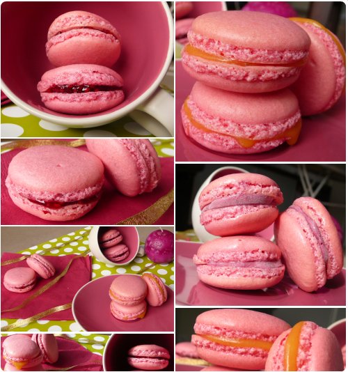 macaron-mosaique Trilogie de macarons : glacés mûres / framboises, lime curd ou confiture de framboise